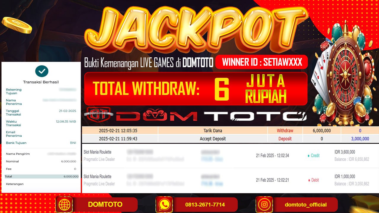 JACKPOT SLOT MANIA ROULETTE 21 FEBRUARI 2025
